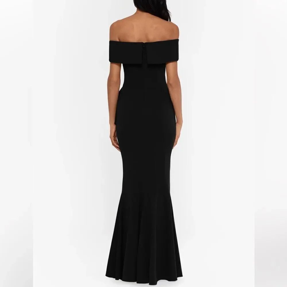 Betsy & Adam Petite CARINA LONG OFF THE SHOULDER RUFFLE DRESS NWT - Picture 2 of 5